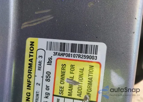 2007 Ford Fusion Sel z USA, uszkodzony, nr VIN 3FAHP08107R259003